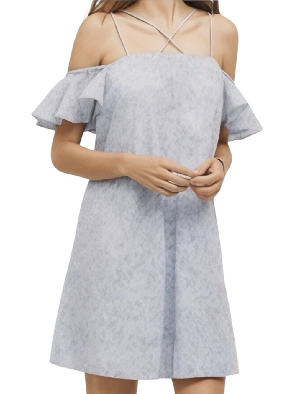 HD in Paris Light Blue Off-Shoulder Strappy Flutter Sleeve Summer Dress